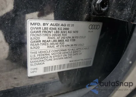 2020 Audi Q7 Premium z USA, uszkodzony, nr VIN WA1AXAF79LD005876